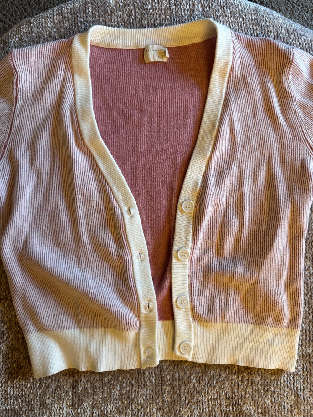 Dreamers Dusty Pink & Cream Ribbed Button Cardigan